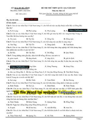 Đề thi thử THPT môn Địa lý năm 2019 lần 1 - Sở giáo dục và đào tạo Hà Tĩnh (Có đáp án)